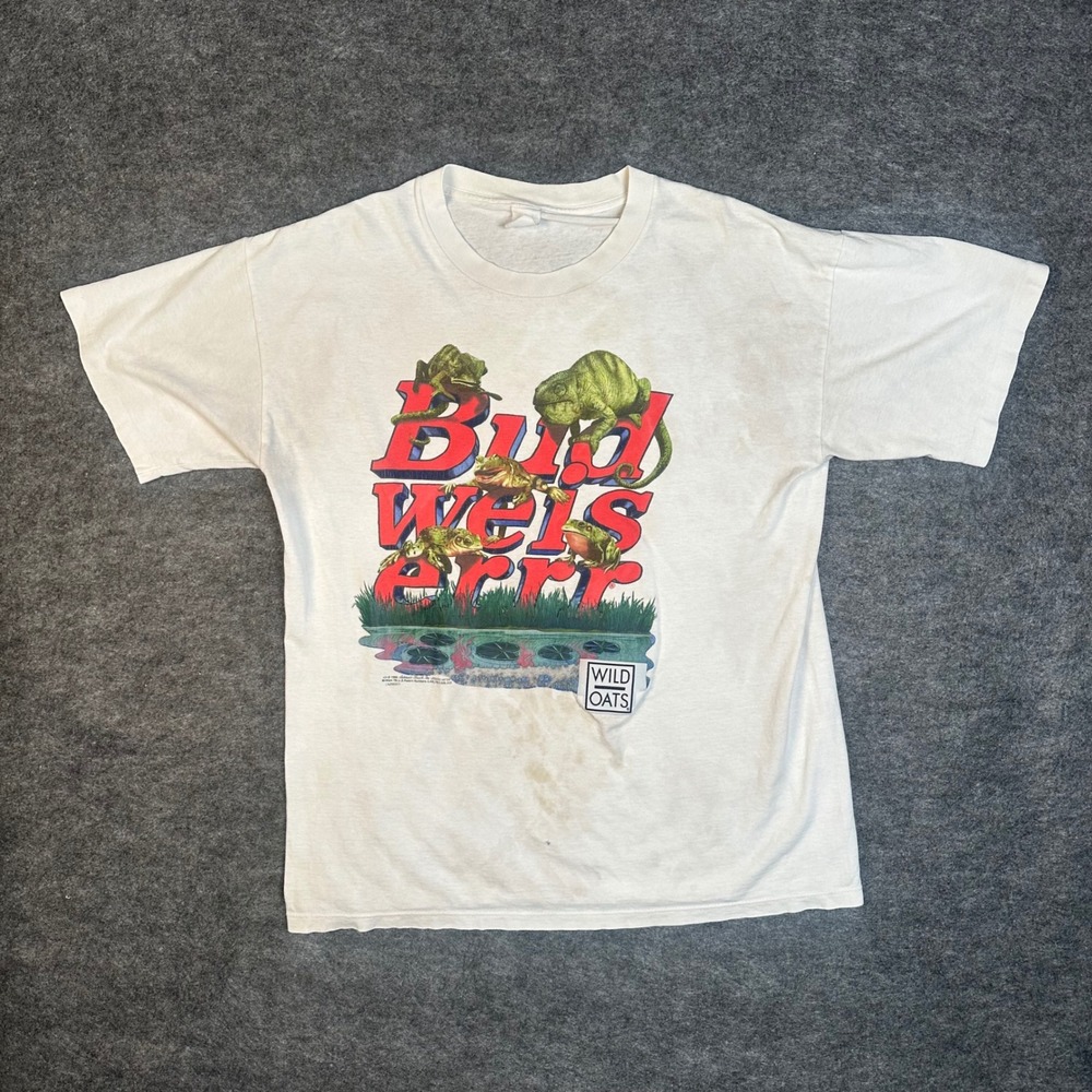 VTG Single Stitch 1998 Budweiser Frogs Lizards T-Shirt Budweiserrr Wild Oats